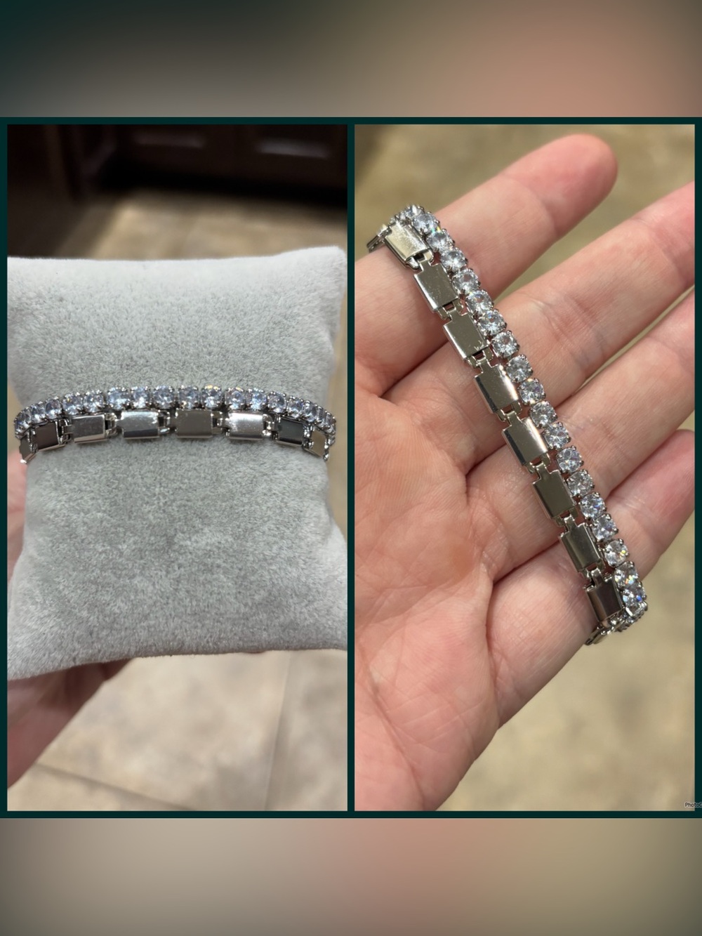 New 2 Row Silver-Tone Bracelet with Clear Stones
